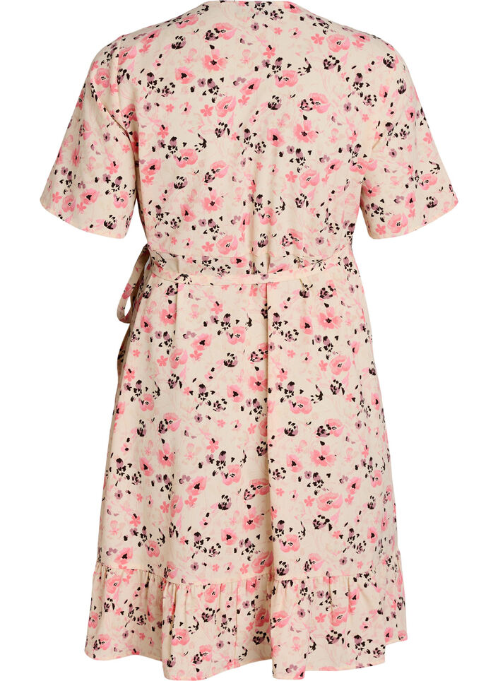 Robe portefeuille &agrave; fleurs et manches courtes, Rouge, Packshot image number 1