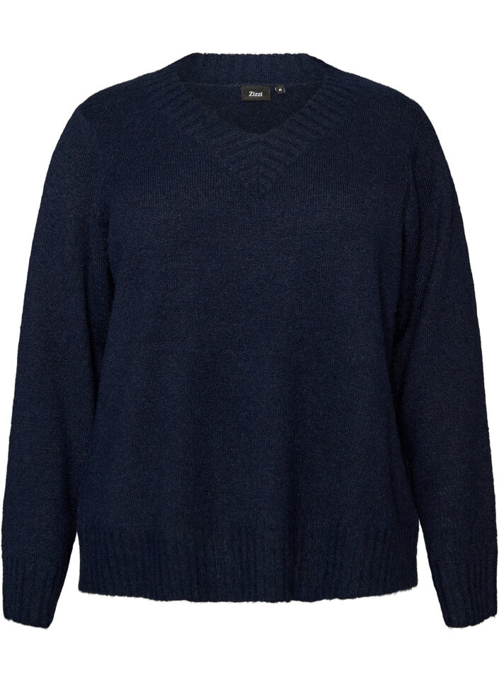Pull col V, Bleu, Packshot image number 0