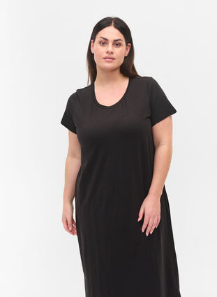 Robe midi rayée à manches courtes, Black Solid, Model image number 1