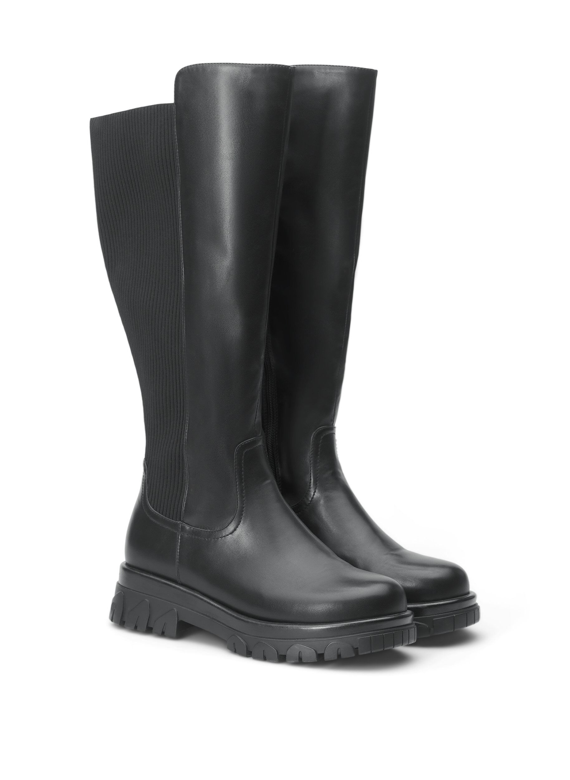 Zizzi Large - Bottes hautes avec &eacute;lastique et fermeture &eacute;clair, Noir, Packshot image number 1
