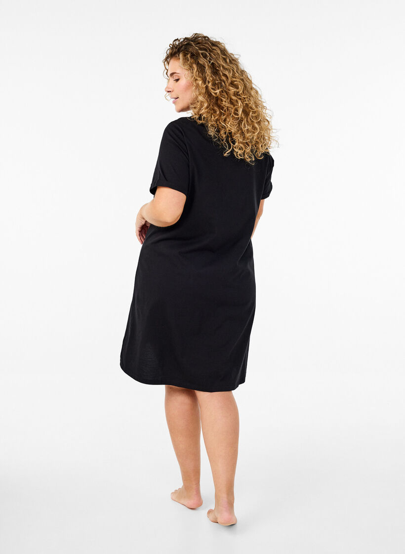 Chemise de nuit &agrave; manches courtes en coton biologique, Noir, Model image number 2