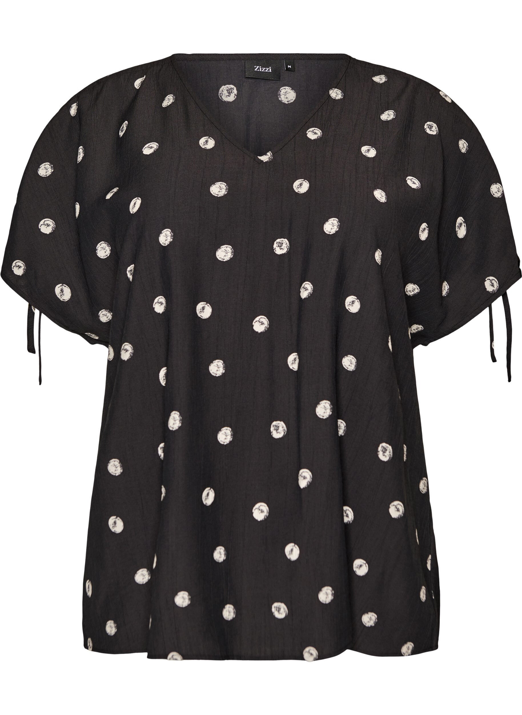 Zizzi Blouse en viscose avec manches fronc&eacute;es, Noir, Packshot image number 0