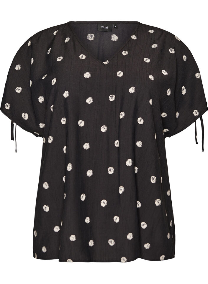 Blouse en viscose avec manches fronc&eacute;es, Noir, Packshot image number 0