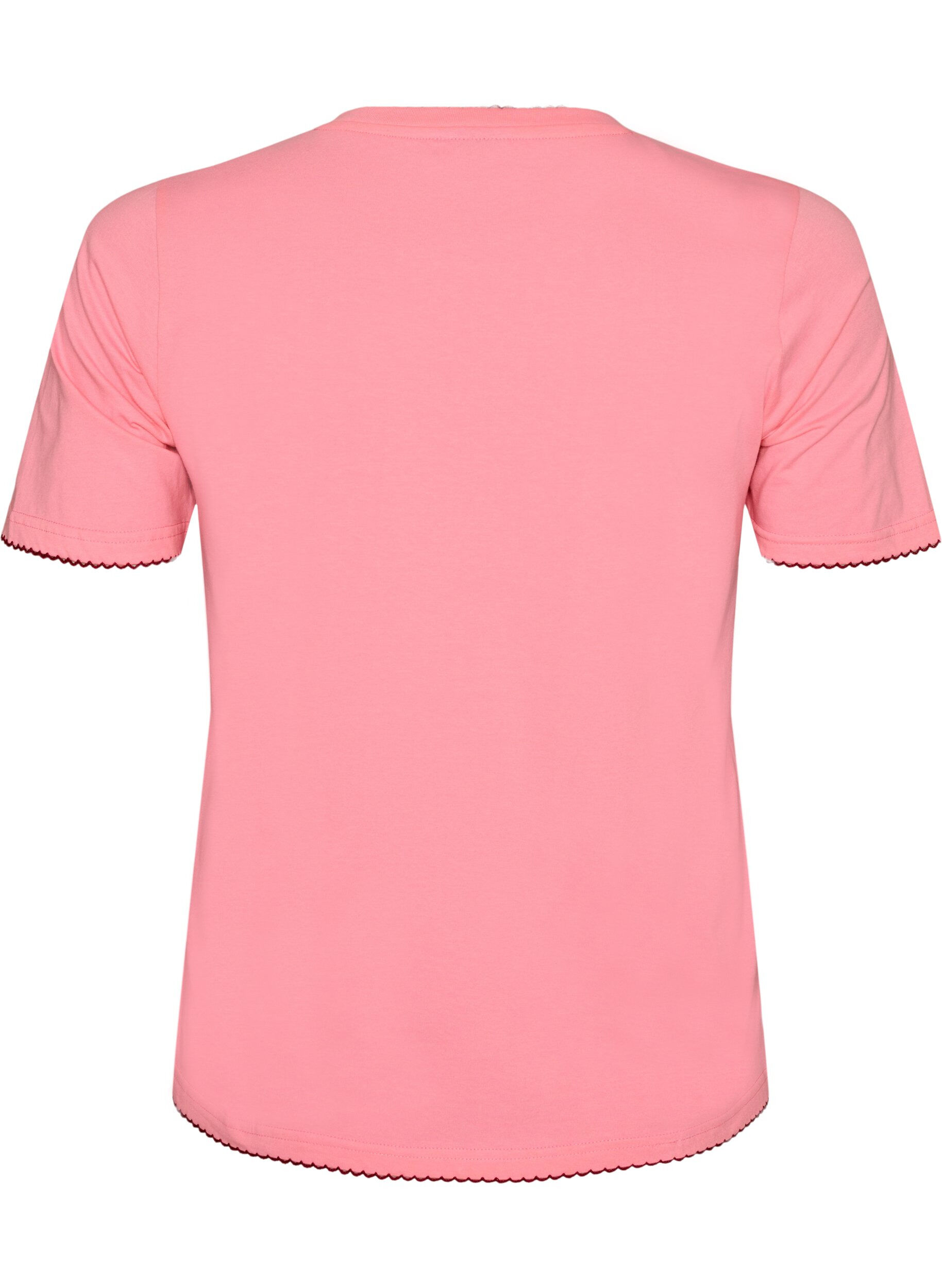 ZizziT-shirt en coton avec bords ondul&eacute;s contrastants, Rose, Packshot image number 1