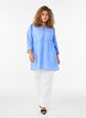 Tunique en coton &agrave; col en V et bordure en crochet, Bleu, Model image number 1