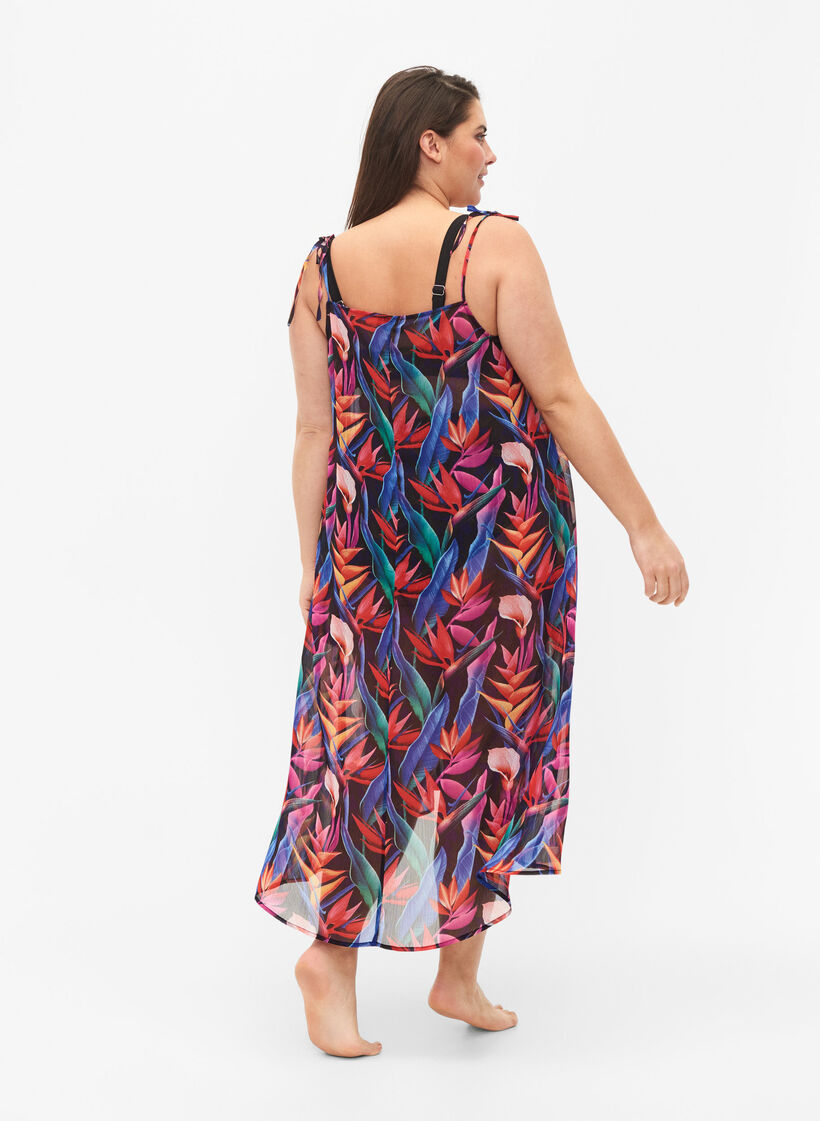 Robe de plage imprimée à fleurs avec bretelles, Bright Leaf, Model image number 1