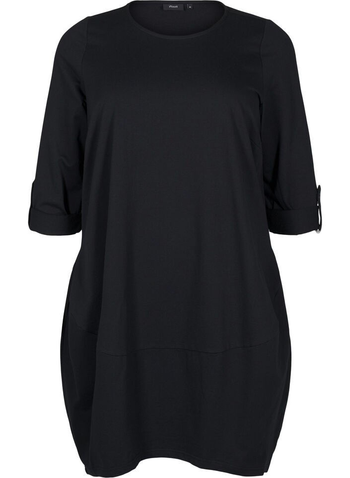 Robe en coton avec coupe ballon, Noir, Packshot image number 0