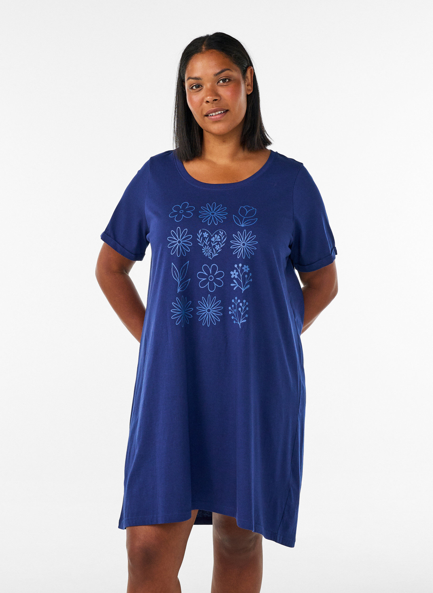 Chemise de nuit &agrave; manches courtes en coton biologique, Bleu, Model