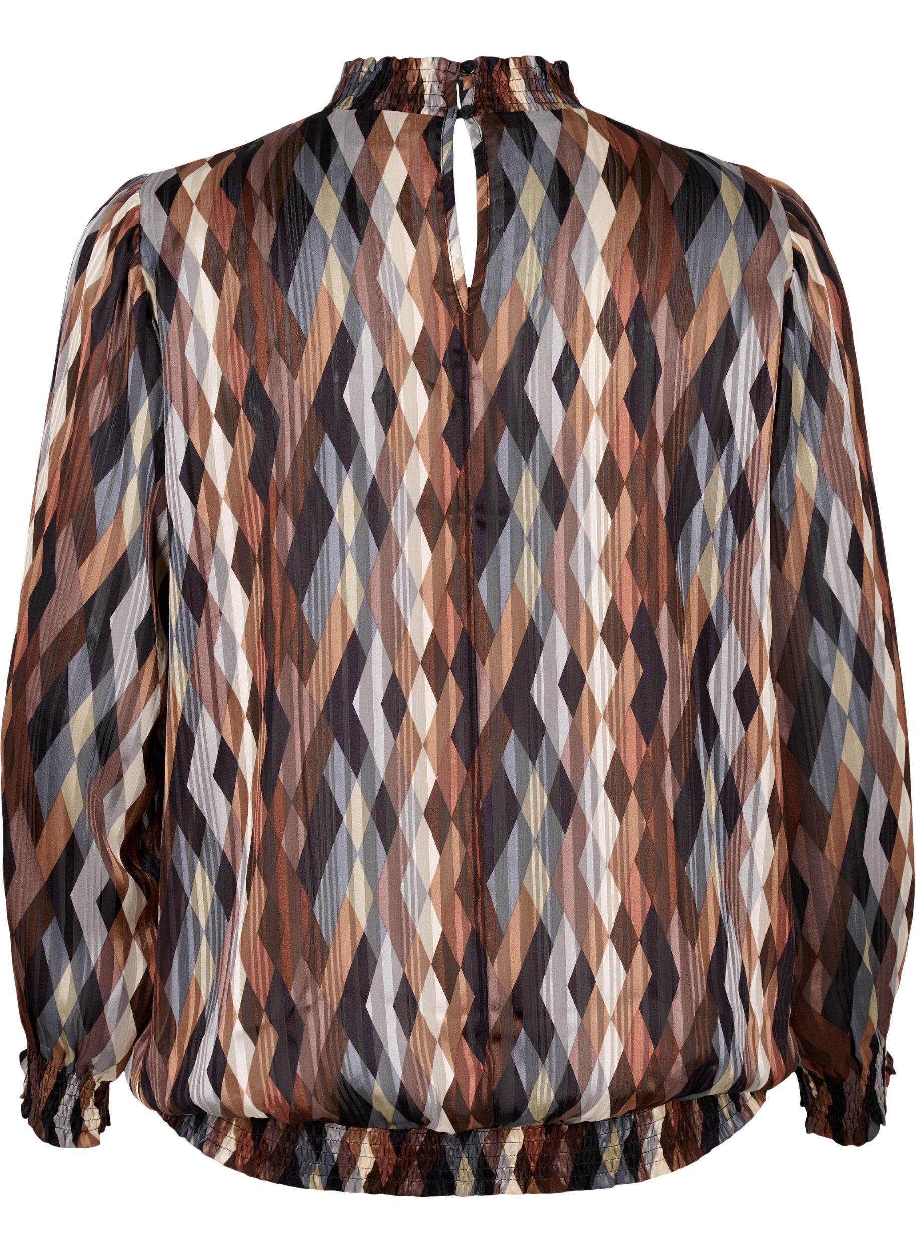 Zizzi Blouse imprim&eacute;e &agrave; smock, Earthy Zig Zag, Packshot image number 1