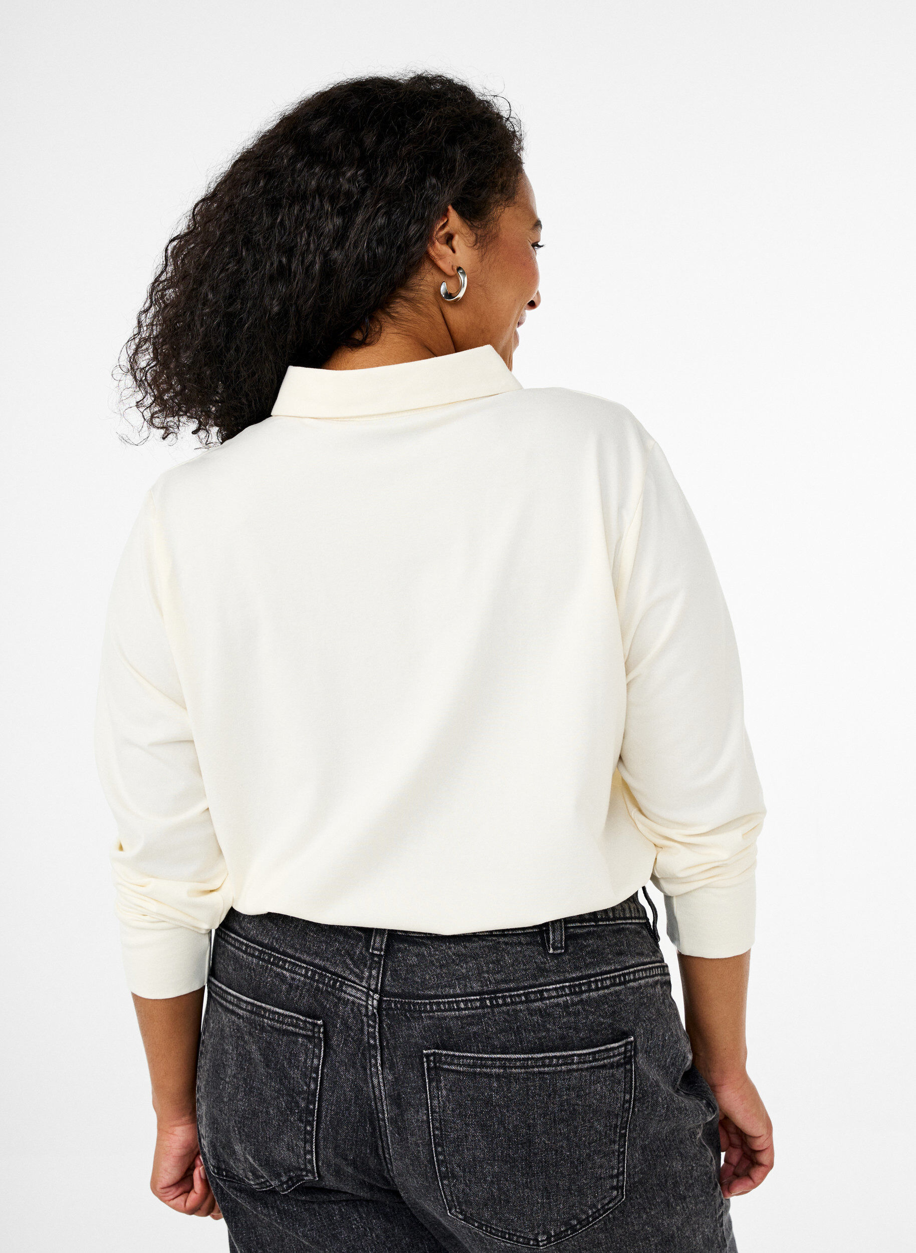 Zizzi Polo &agrave; manches longues avec rayures, Vanille, Model image number 2