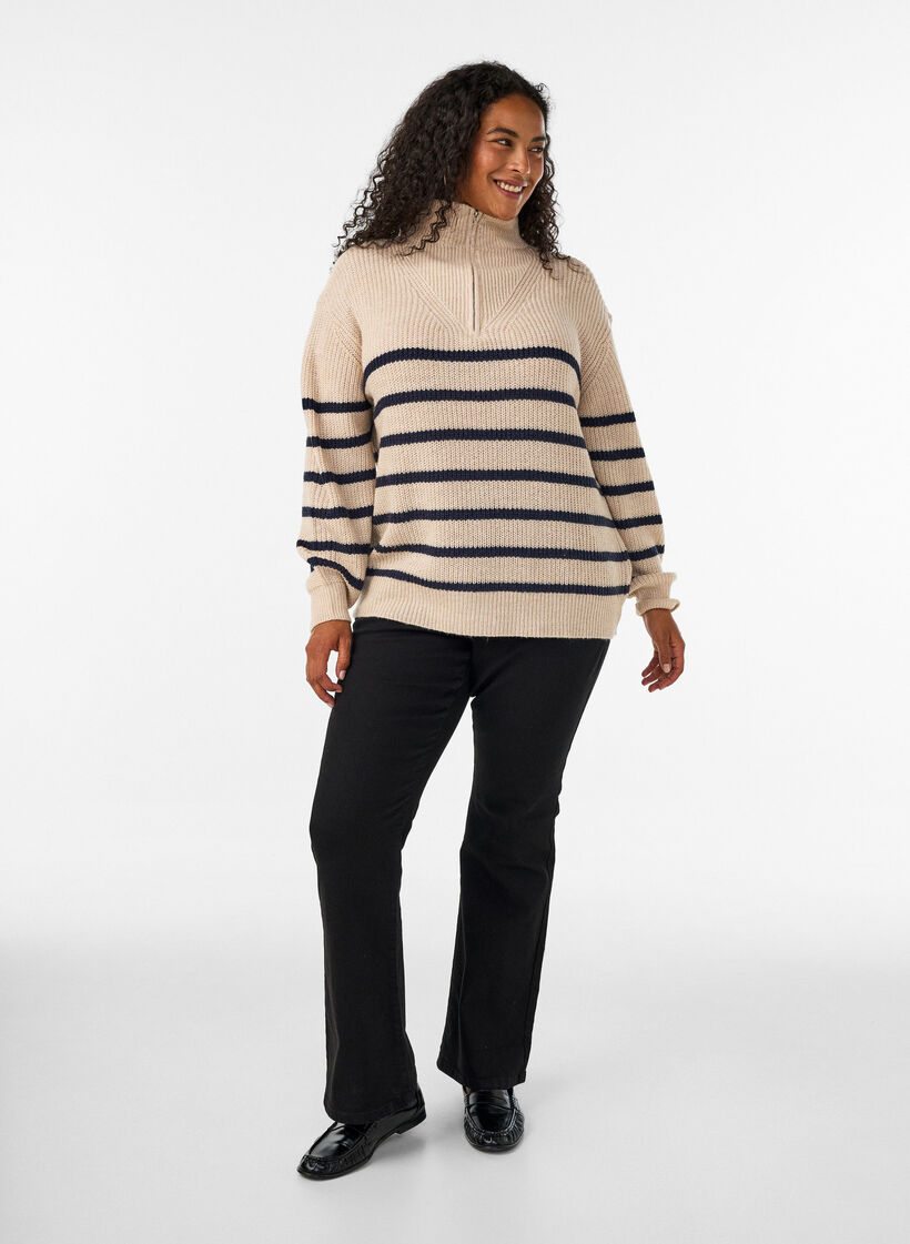 Pull en tricot avec col haut et fermeture &eacute;clair, Vanille, Model image number 1