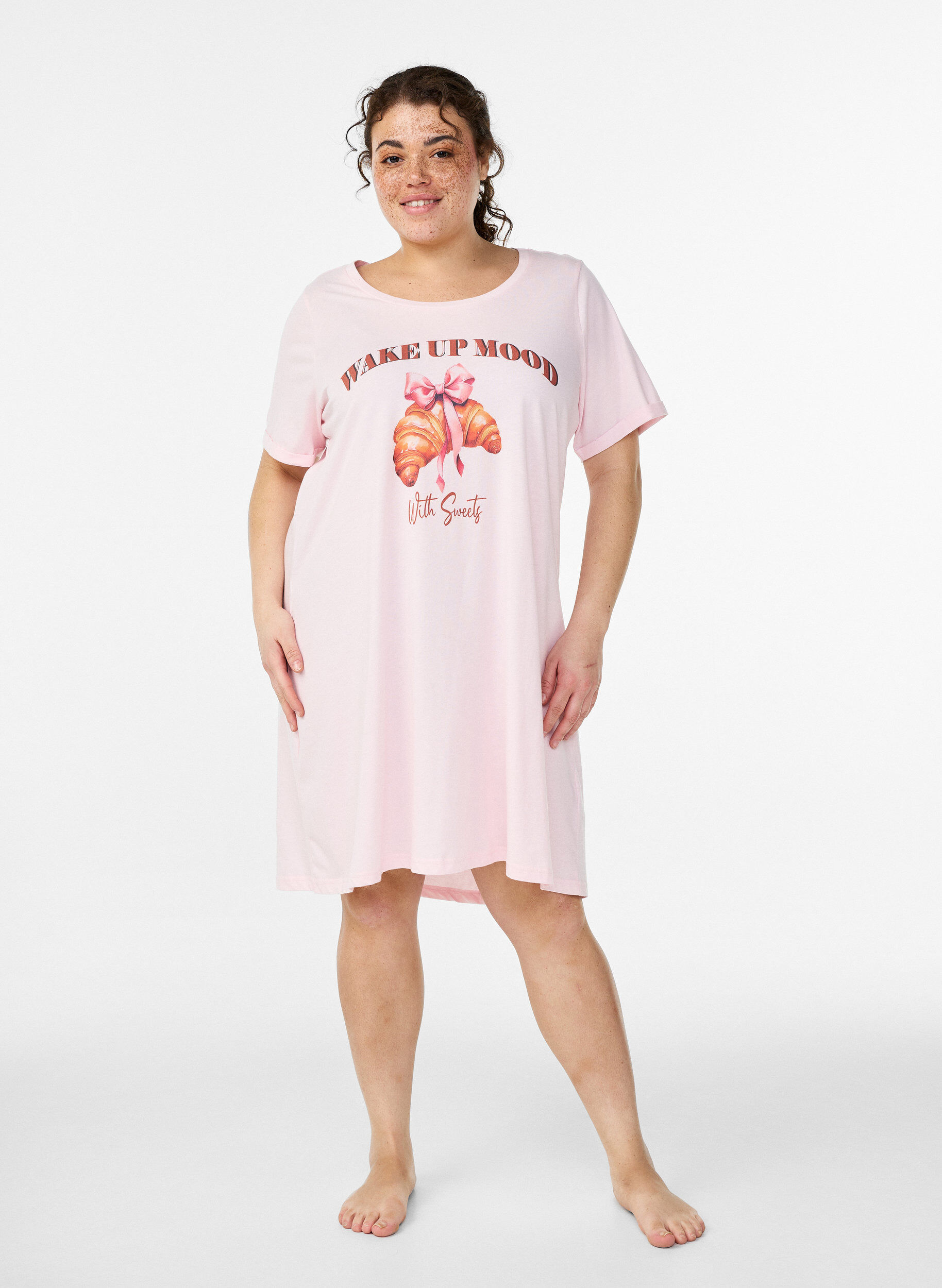 Chemise de nuit &agrave; manches courtes en coton biologique, Rose, Model