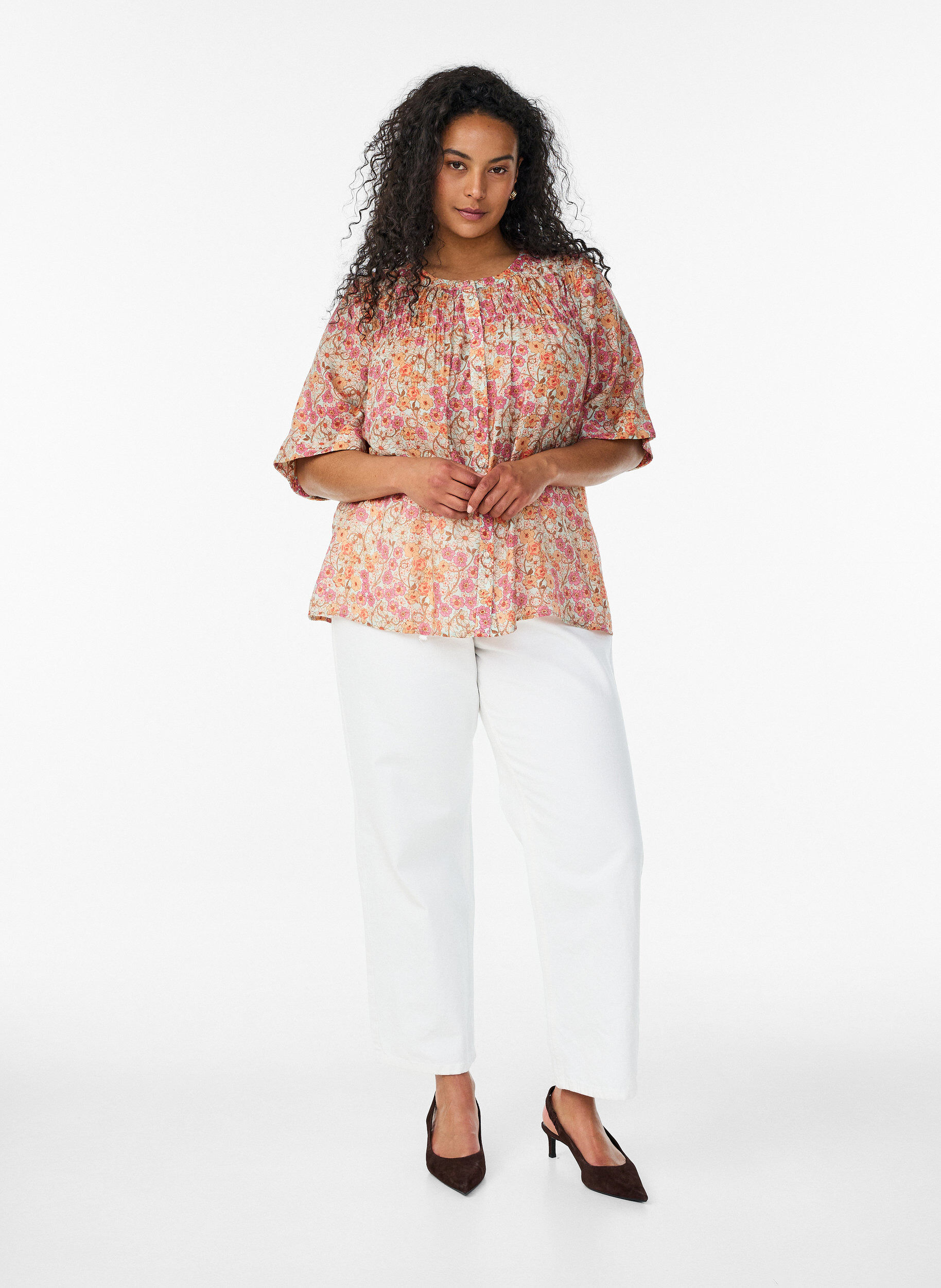 ZizziBlouse en viscose &agrave; imprim&eacute; floral, Orange, Model image number 1