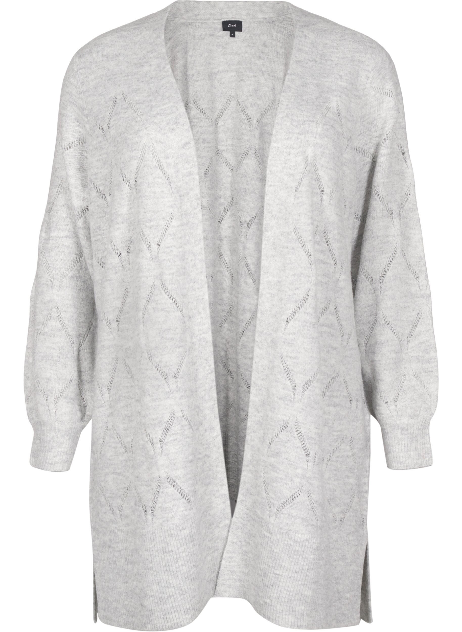 Zizzi Cardigan en maille &agrave; manches longues, Light Grey Melange, Packshot image number 0