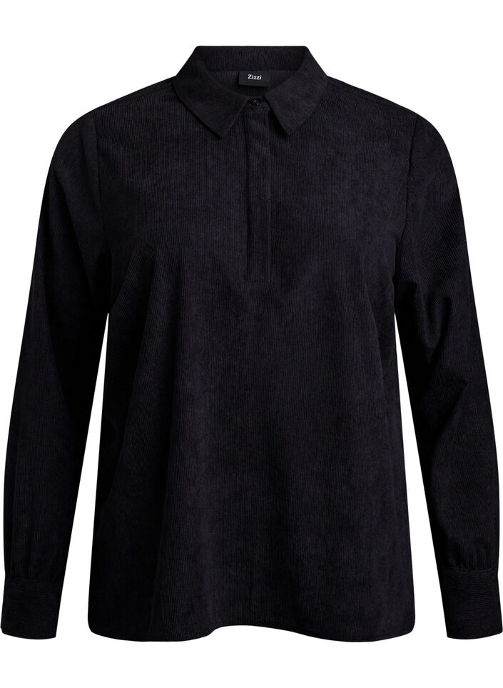 Chemise manches longues en velours côtelé, Noir, Packshot image number 0