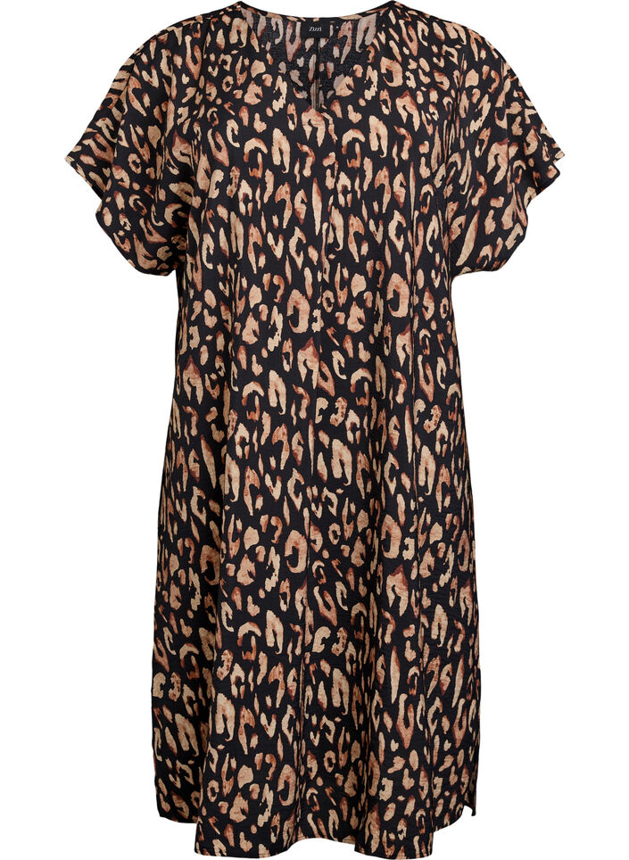 Robe &agrave; col en V en viscose, Noir, Packshot image number 0