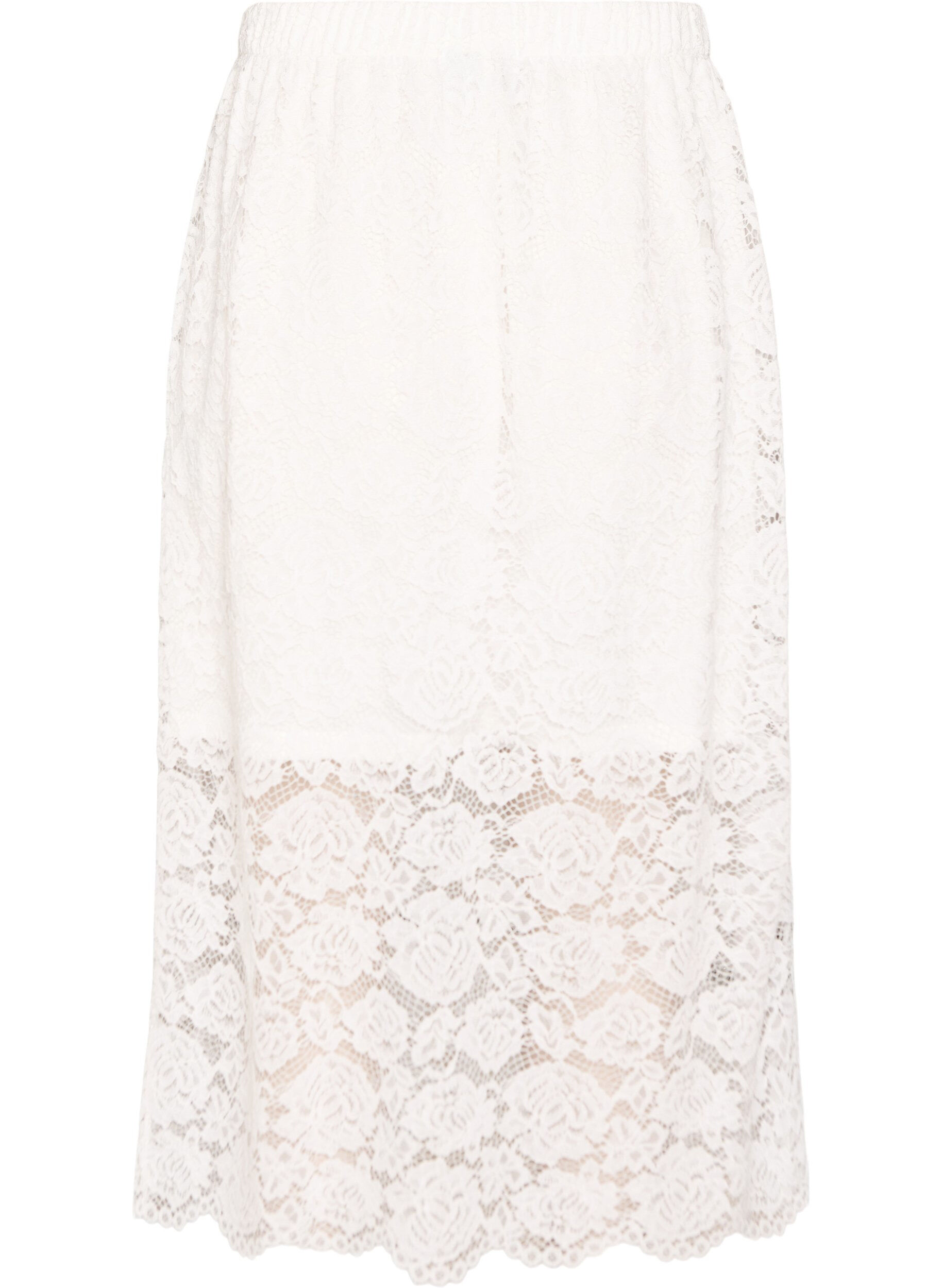 ZizziJupe midi en dentelle avec taille &eacute;lastique, Blanc, Packshot image number 1