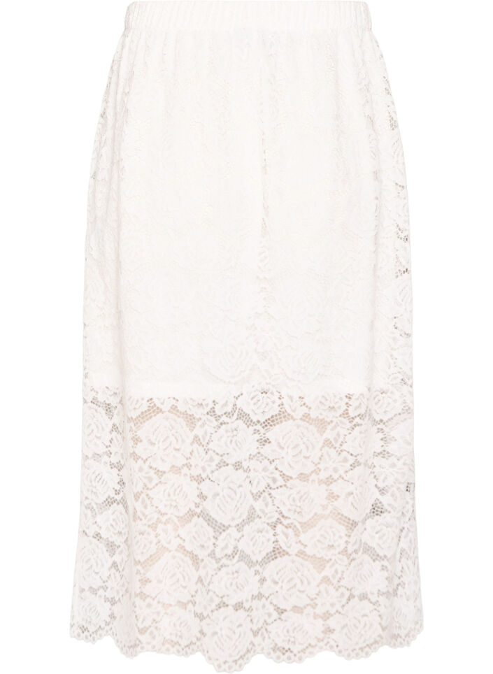 Jupe midi en dentelle avec taille &eacute;lastique, Blanc, Packshot image number 1