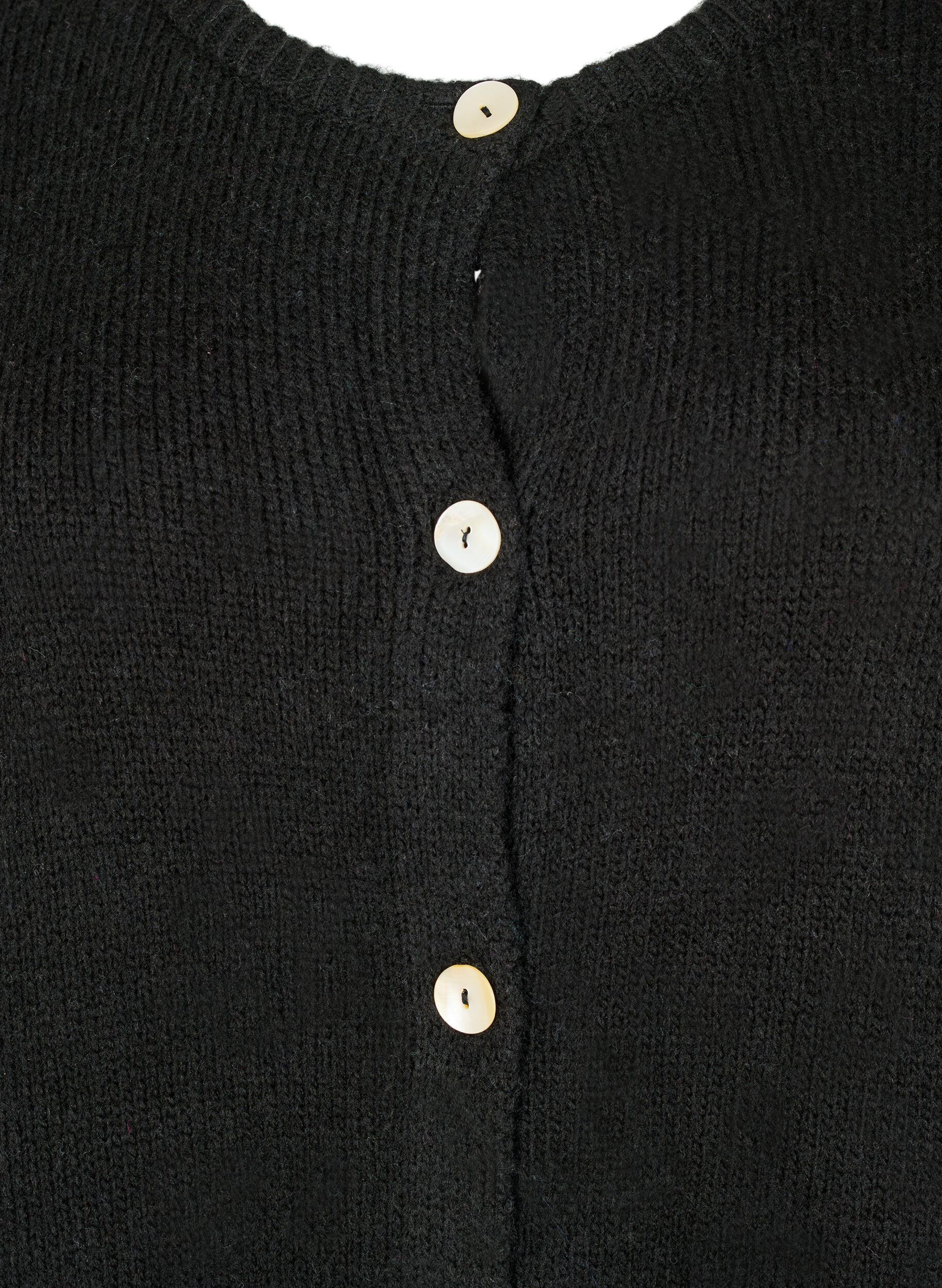 Zizzi Cardigan en maille comportant de la laine et des boutons, Black Solid, Packshot image number 2