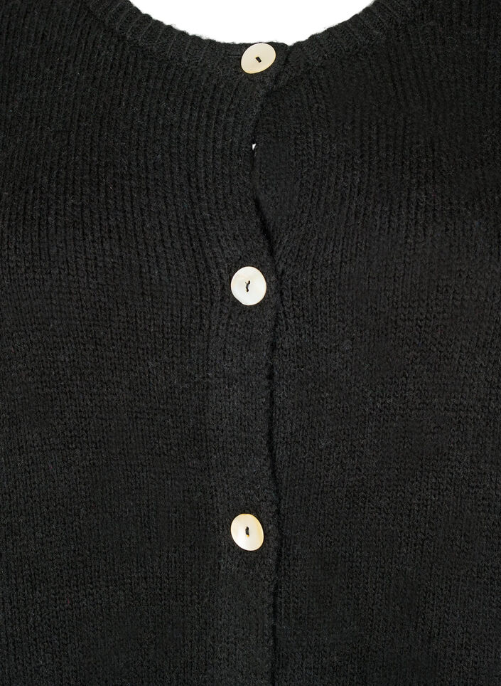 Cardigan en maille comportant de la laine et des boutons, Black Solid, Packshot image number 2
