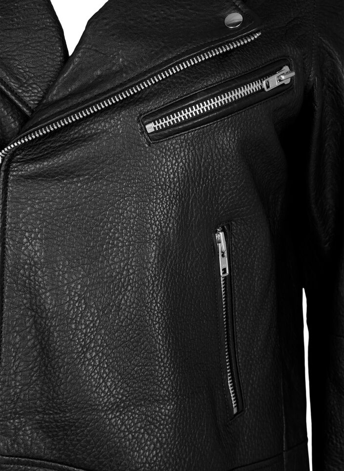 Veste de motard en cuir avec des poches, Black, Packshot image number 2