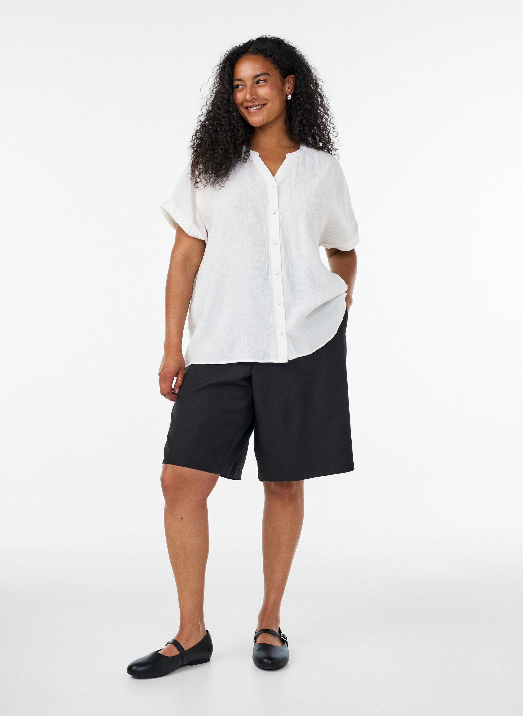 ZizziBlouse textur&eacute;e en viscose avec boutons, Vanille, Model image number 1