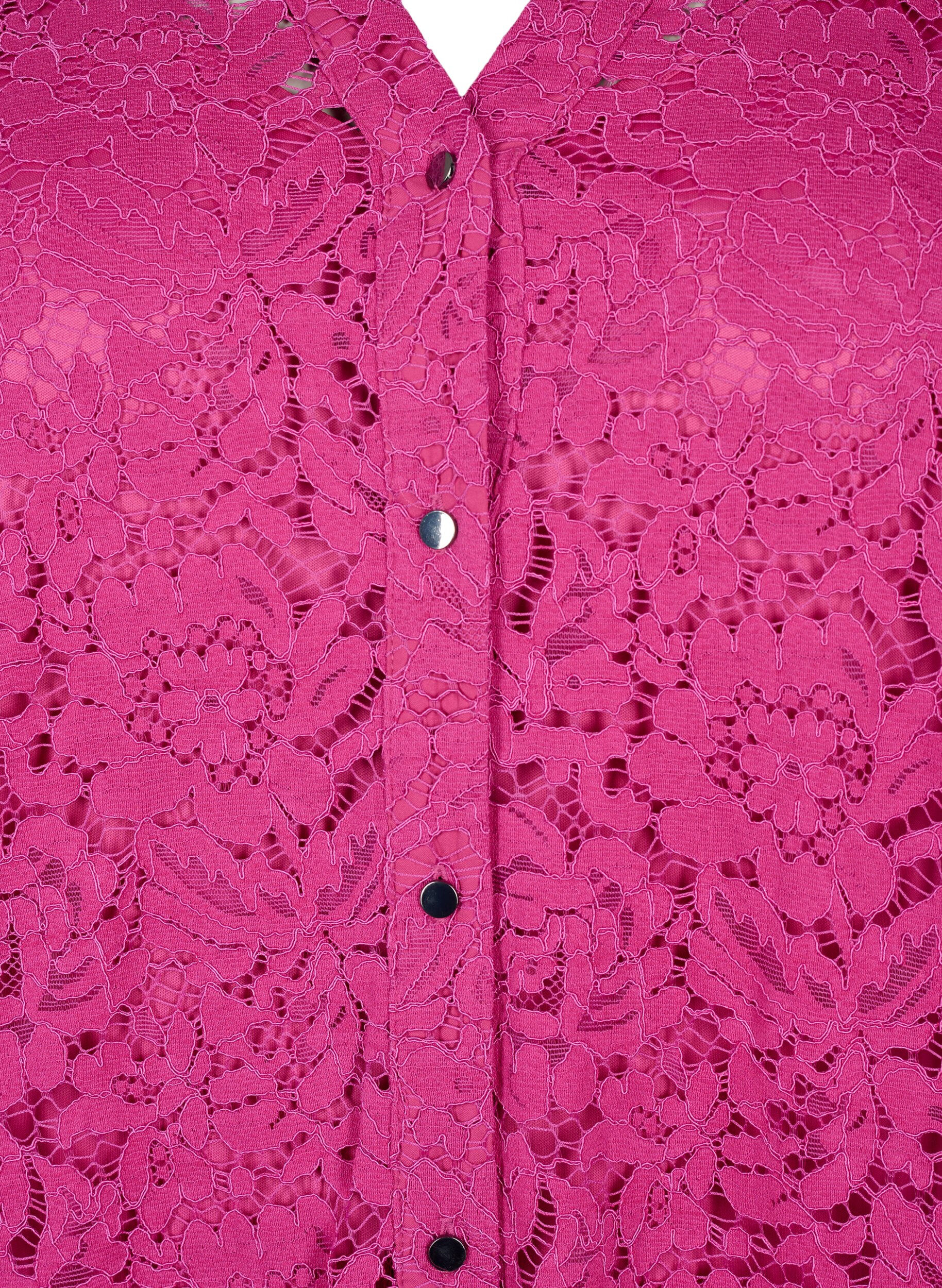 Zizzi Robe en dentelle avec boutons et forme en A, Festival Fuchsia, Packshot image number 2