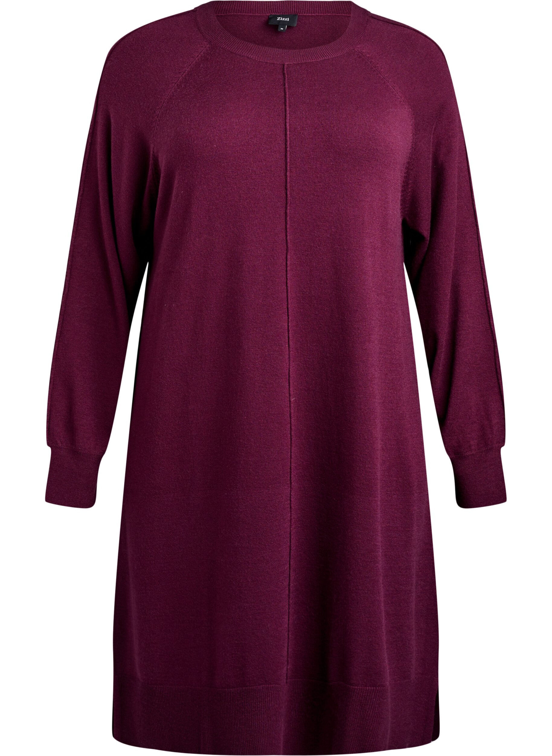 ZizziRobe courte en maille &agrave; manches raglan et couture centrale, Bordeaux, Packshot image number 0