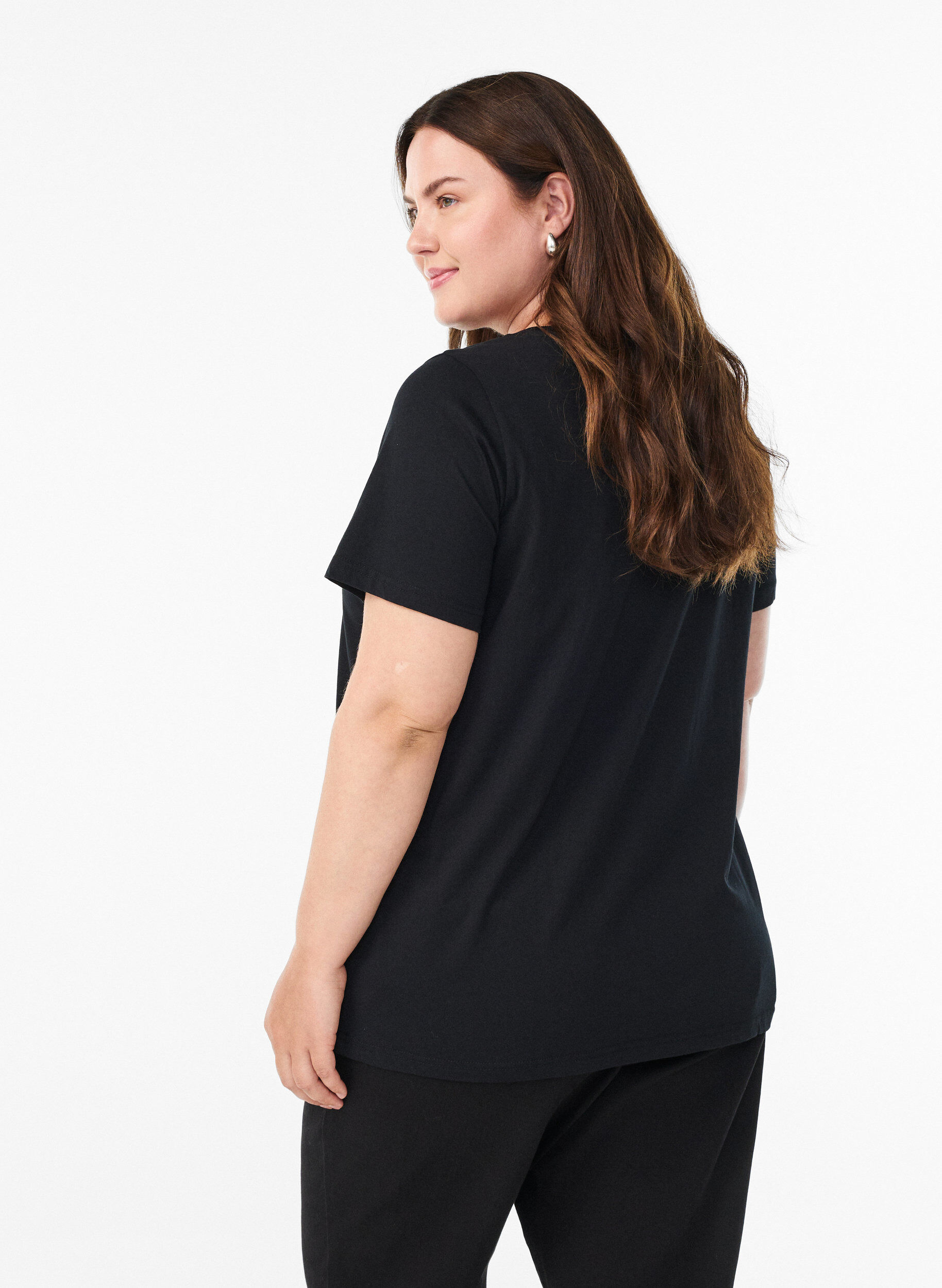 Zizzi T-shirt de No&euml;l en coton bio, Noir, Model image number 2