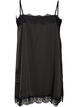 Haut long en satin bord&eacute; de dentelle, Noir, Packshot image number 1