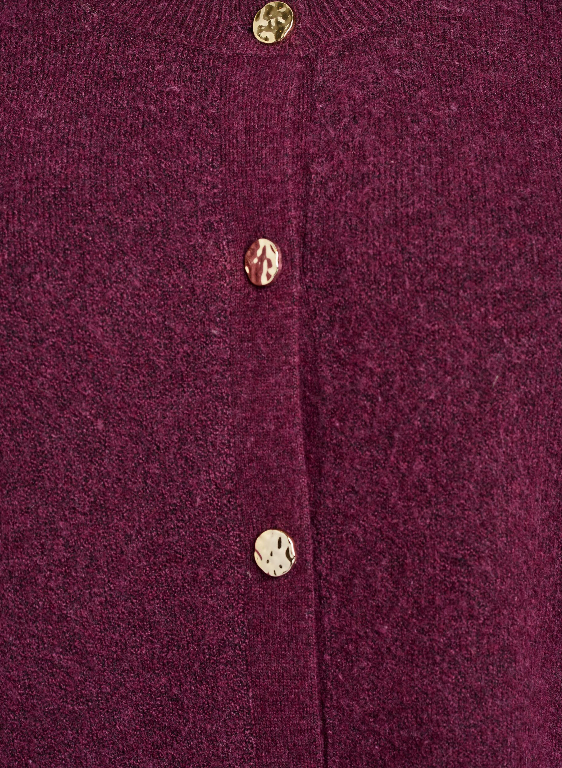 Zizzi Cardigan en maille douce avec boutons dor&eacute;s, Bordeaux fonc&eacute;, Packshot image number 2