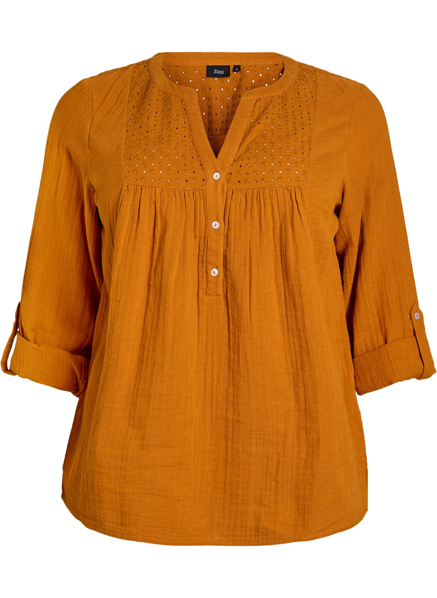 ZizziBlouse en mousseline de coton avec broderie anglaise, Orange, Packshot image number 0