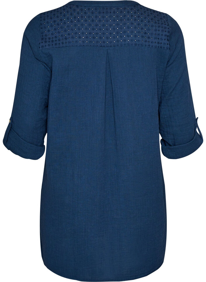 Tunique en mousseline de coton avec broderie anglaise, Bleu, Packshot image number 1