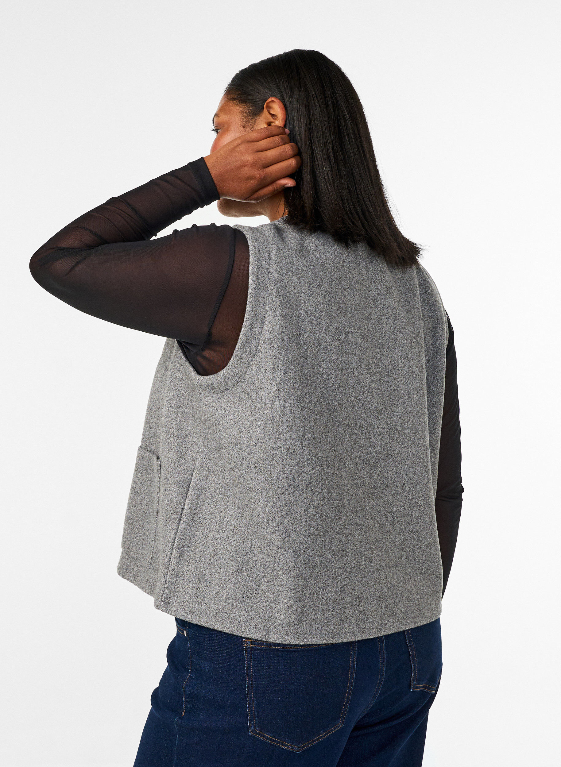 ZizziGilet &agrave; col V avec boutons, Gris, Model image number 2