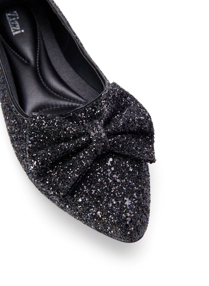 Ballerines larges à paillettes avec nœud, Black, Packshot image number 3