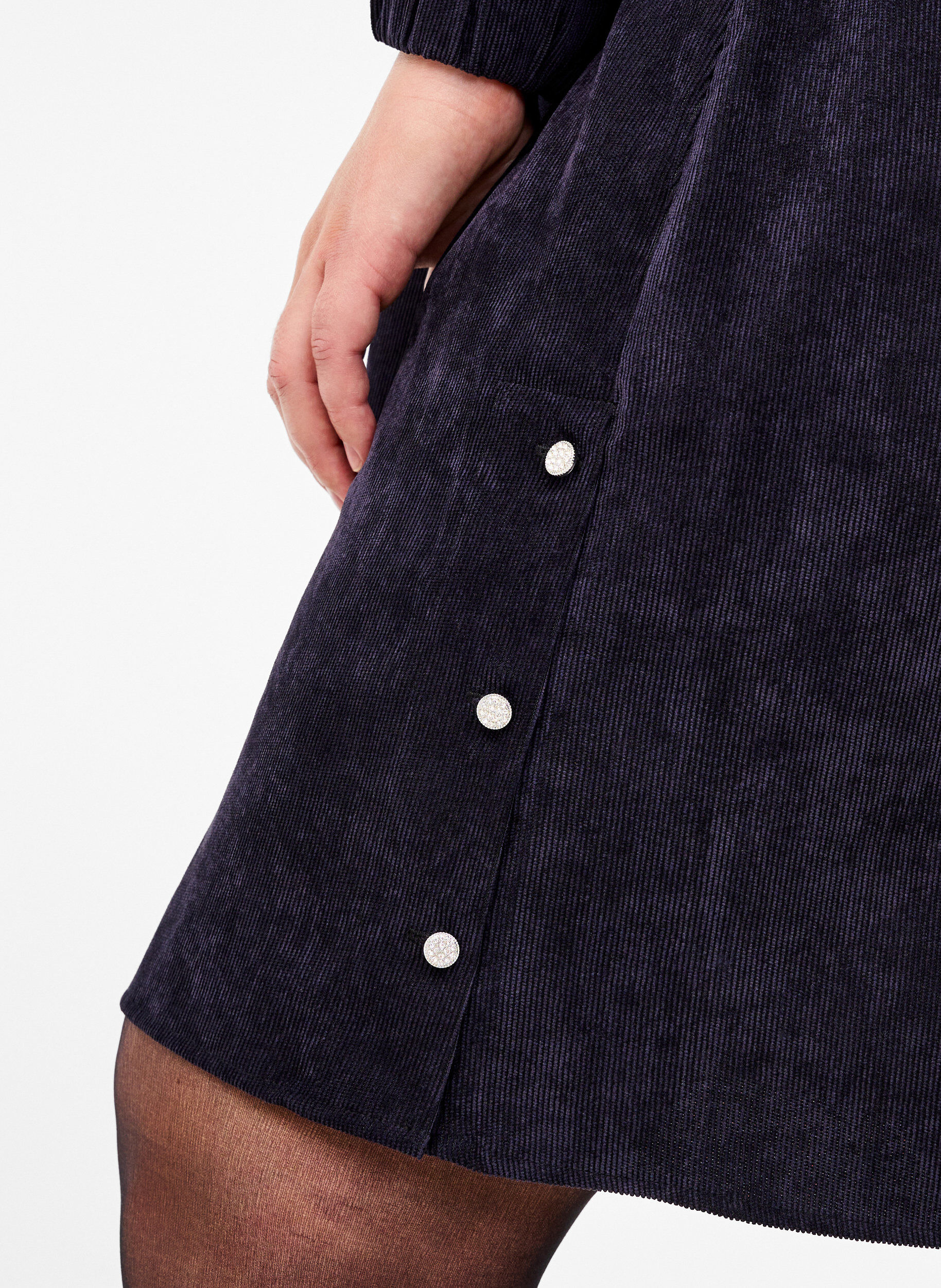 Zizzi Robe courte en velours avec poches, Black, Model image number 2