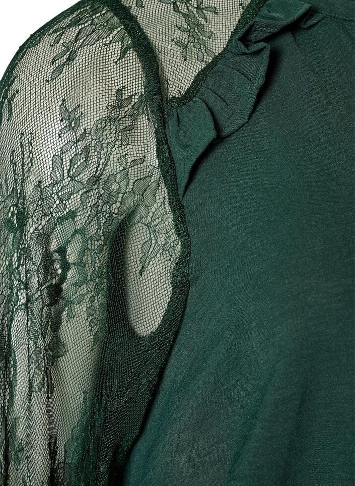 Tunique avec manches en dentelle transparente, Vert fonc&eacute;, Packshot image number 3