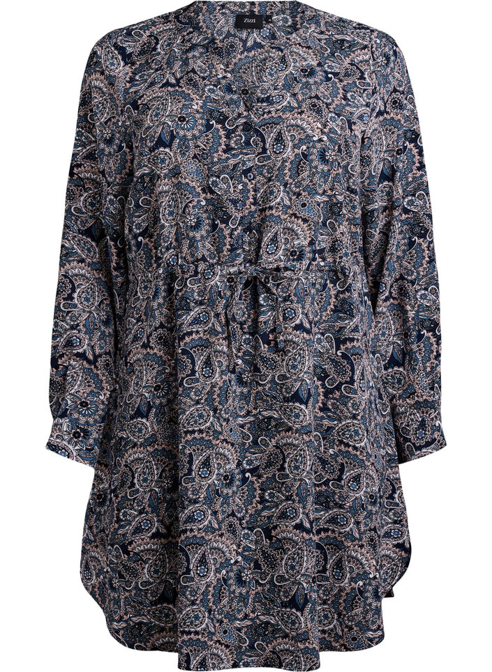 Robe mi-longue avec ceinture à nouer, Beige, Packshot image number 0