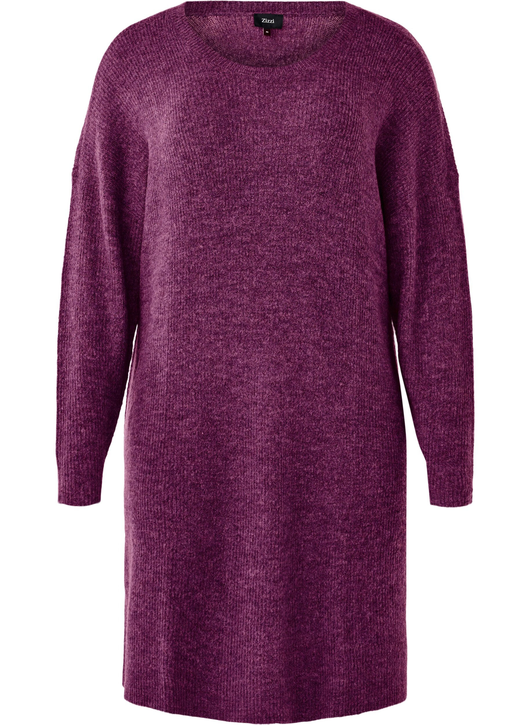 Zizzi Robe &agrave; manches longues en tricot c&ocirc;tel&eacute;, Potent Purple Mel., Packshot image number 0