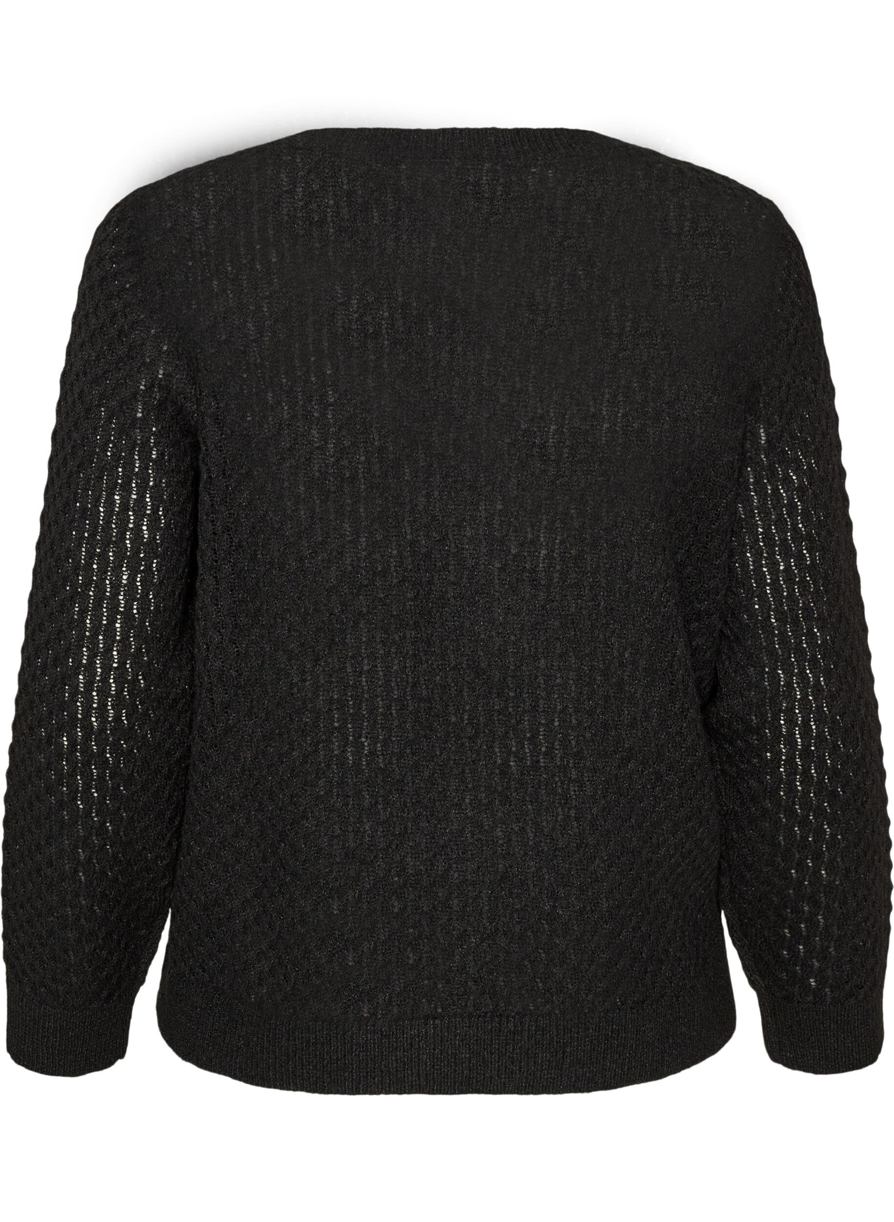 ZizziBlouse en maille avec motif ajour&eacute; textur&eacute;, Noir, Packshot image number 1