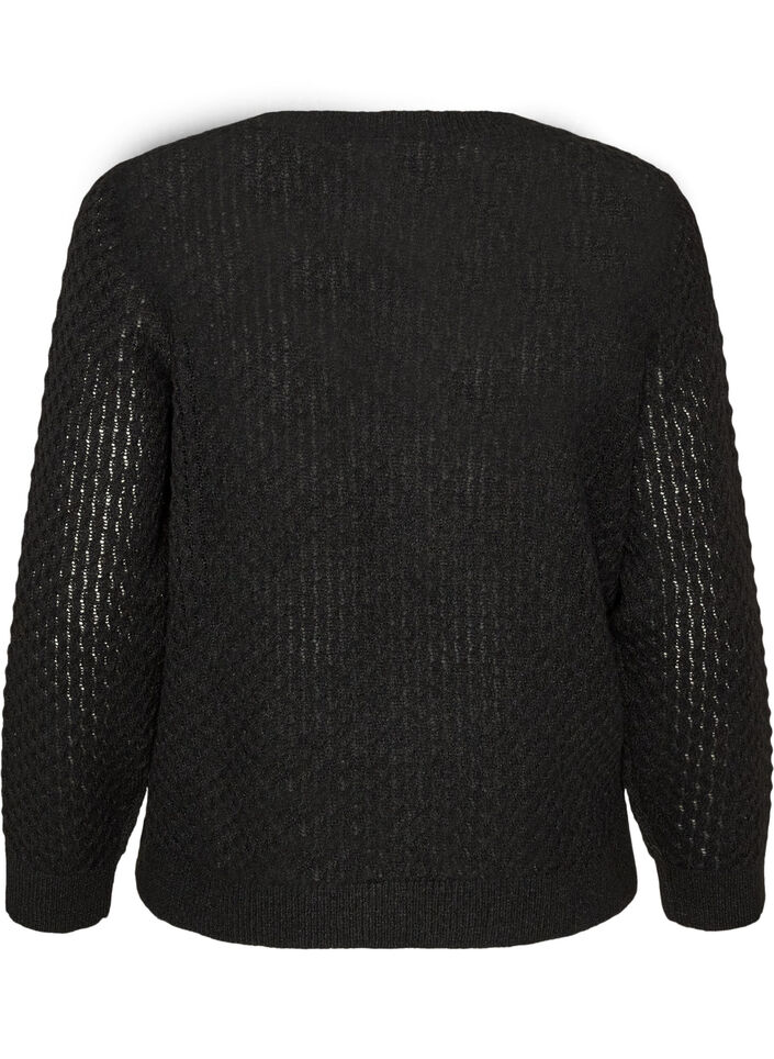 Blouse en maille avec motif ajour&eacute; textur&eacute;, Noir, Packshot image number 1