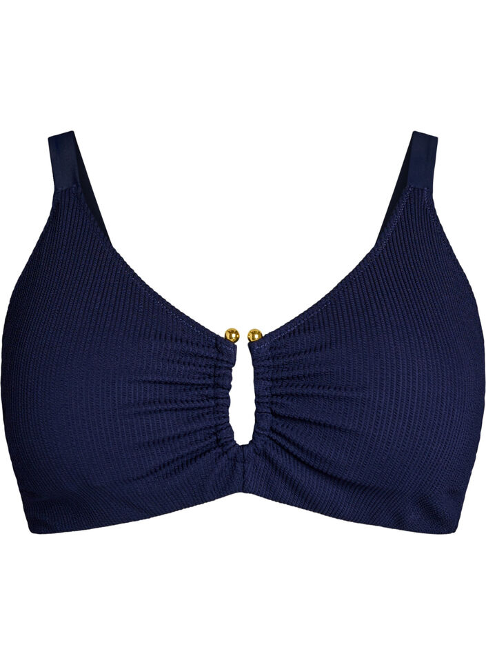 Haut de bikini textur&eacute; avec d&eacute;tail dor&eacute;, Bleu, Packshot image number 0