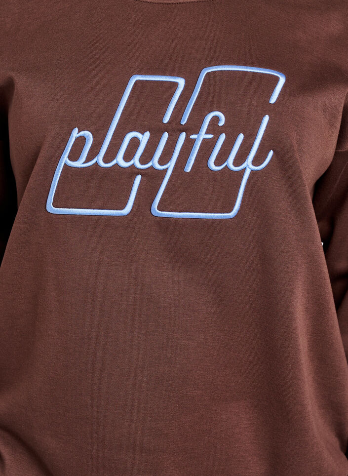 Sweat-shirt avec texte brodé, Marron, Packshot image number 2