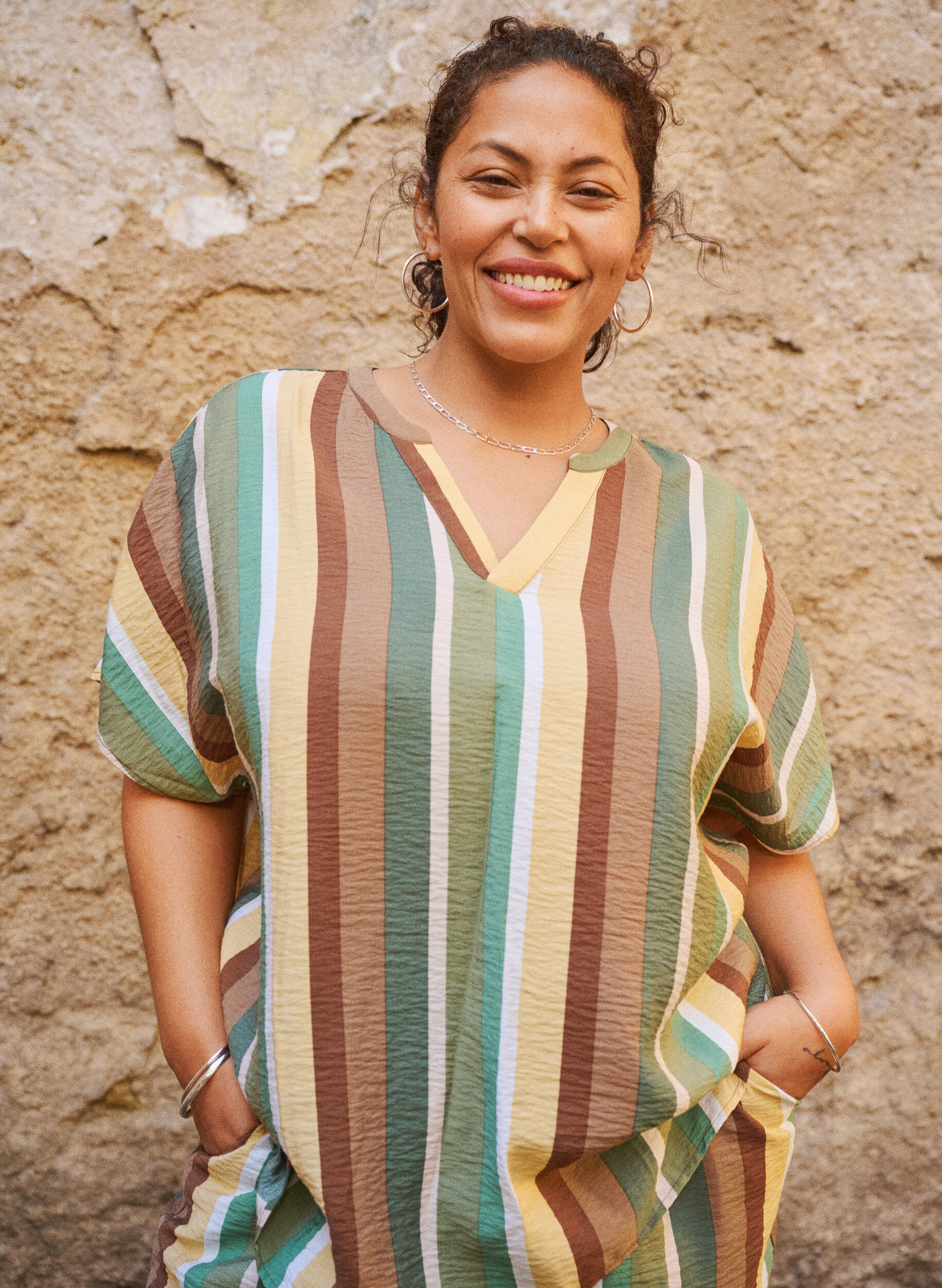 Zizzi Chemisier en viscose ray&eacute; &agrave; manches courtes, Marron, Image image number 0