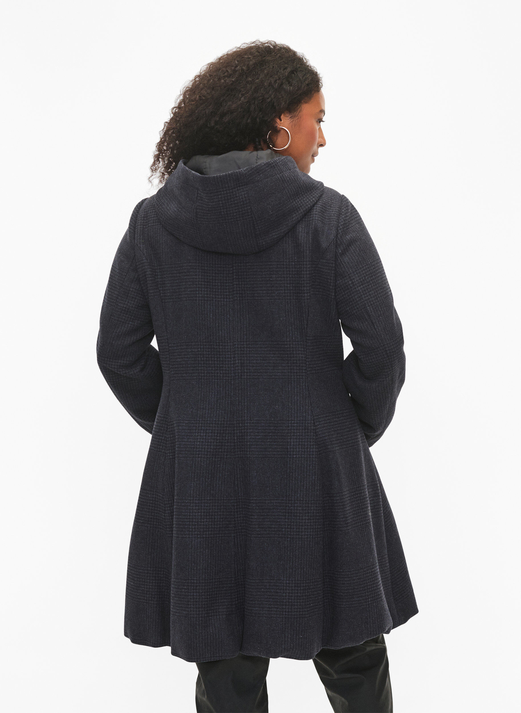 Zizzi Manteau &agrave; carreaux avec de la laine, Dark Grey Melange, Model image number 1