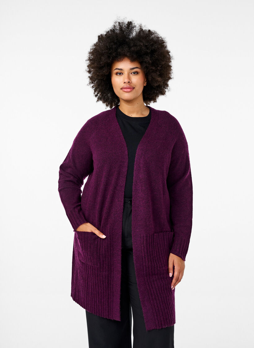 Cardigan long avec des poches, Potent Purple Mel., Model image number 0