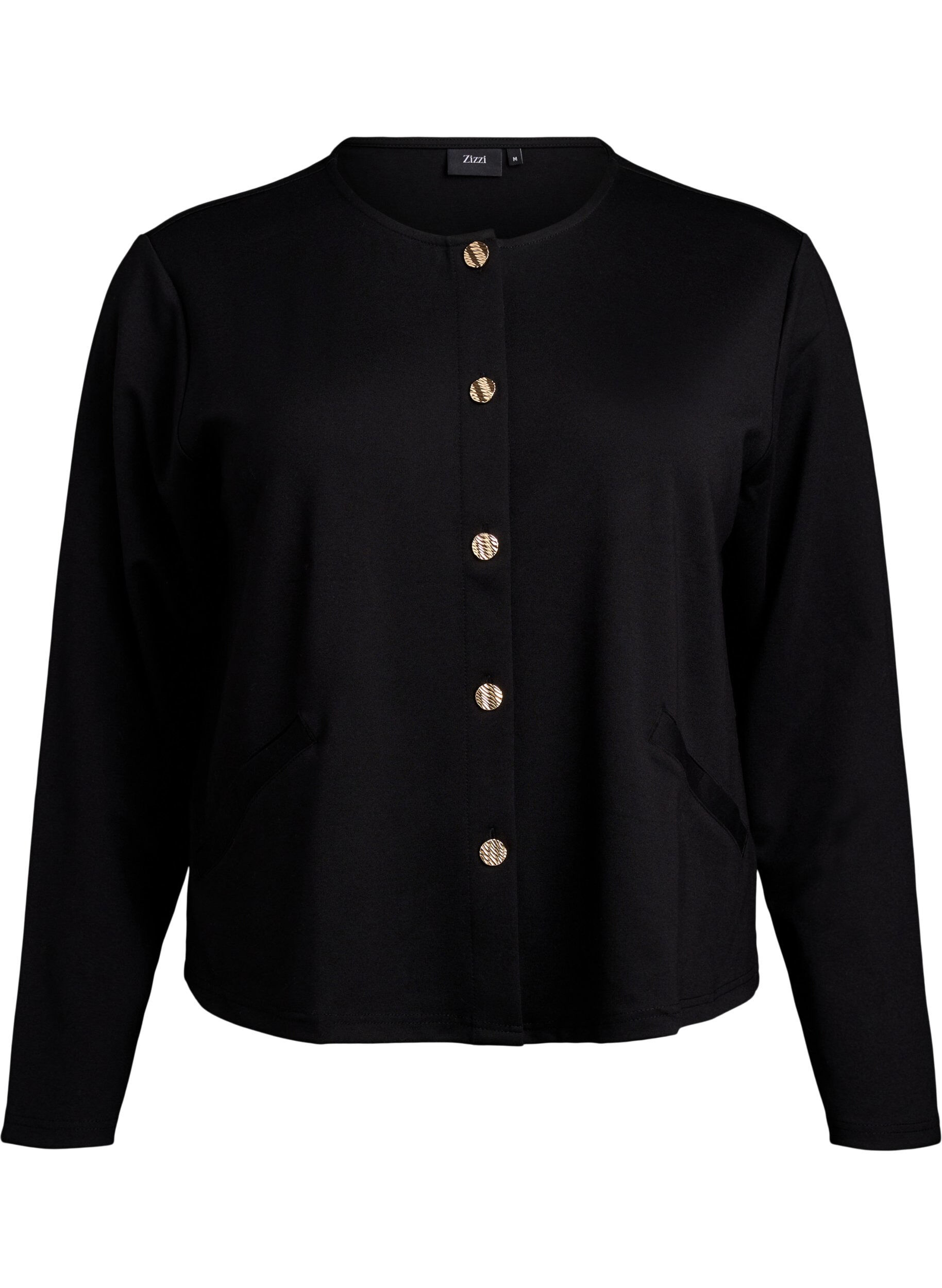 Zizzi Cardigan avec boutons d&eacute;coratifs et manches longues, Black, Packshot image number 0