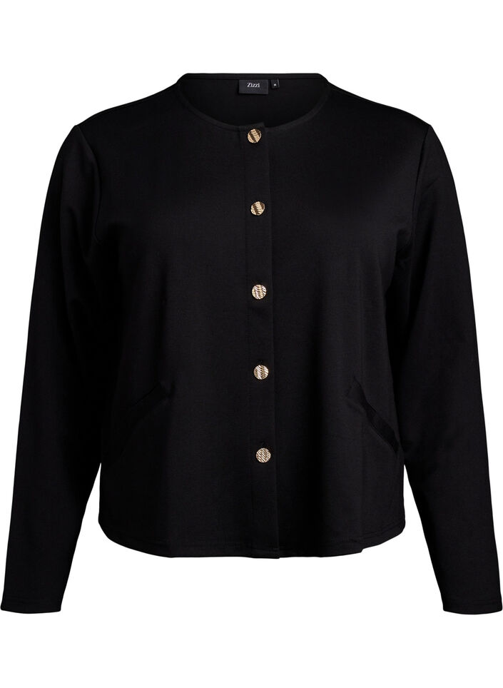 Cardigan avec boutons décoratifs et manches longues, Black, Packshot image number 0