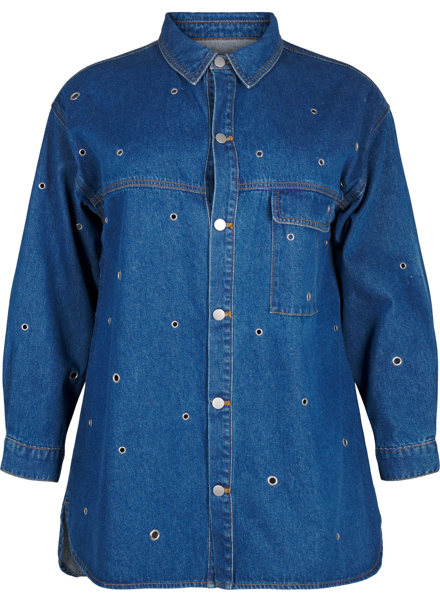 Zizzi Chemise en denim avec &oelig;illets, Bleu, Packshot image number 0