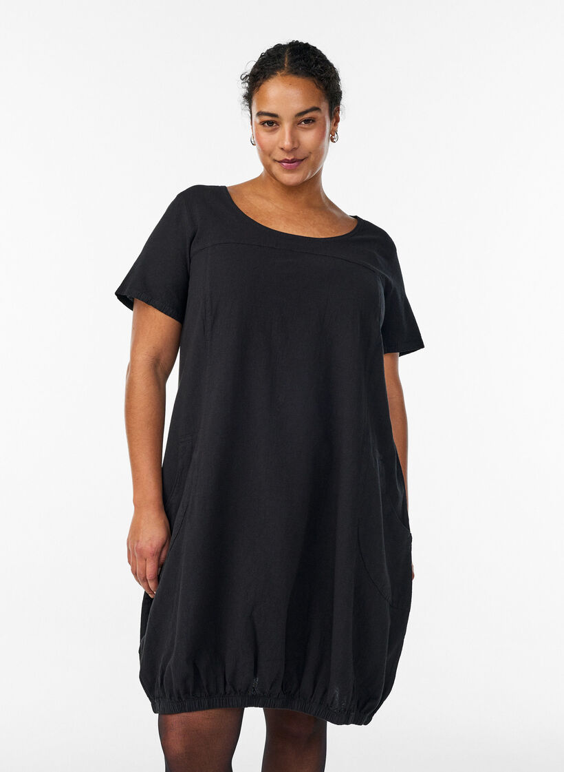 Robe en coton &agrave; manches courtes, Noir, Model image number 0